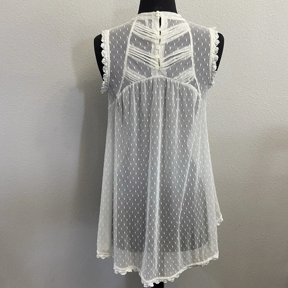 Free People Fionas Victorian Mesh Sheer Lace Top Flowy Ivory‎ Size XS Boho Tank